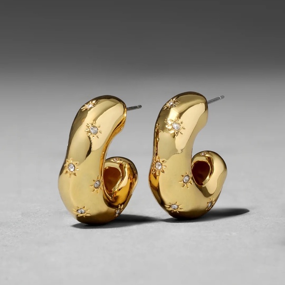 ALEXIS BITTAR Starburst Crystal 14K Gold Plated Huggie Earrings - Picture 7 of 9